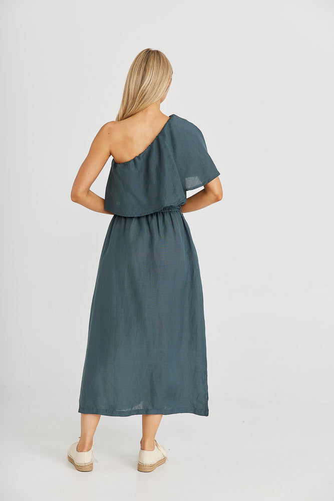 Corina Midi Dress - Slate Linen Viscose