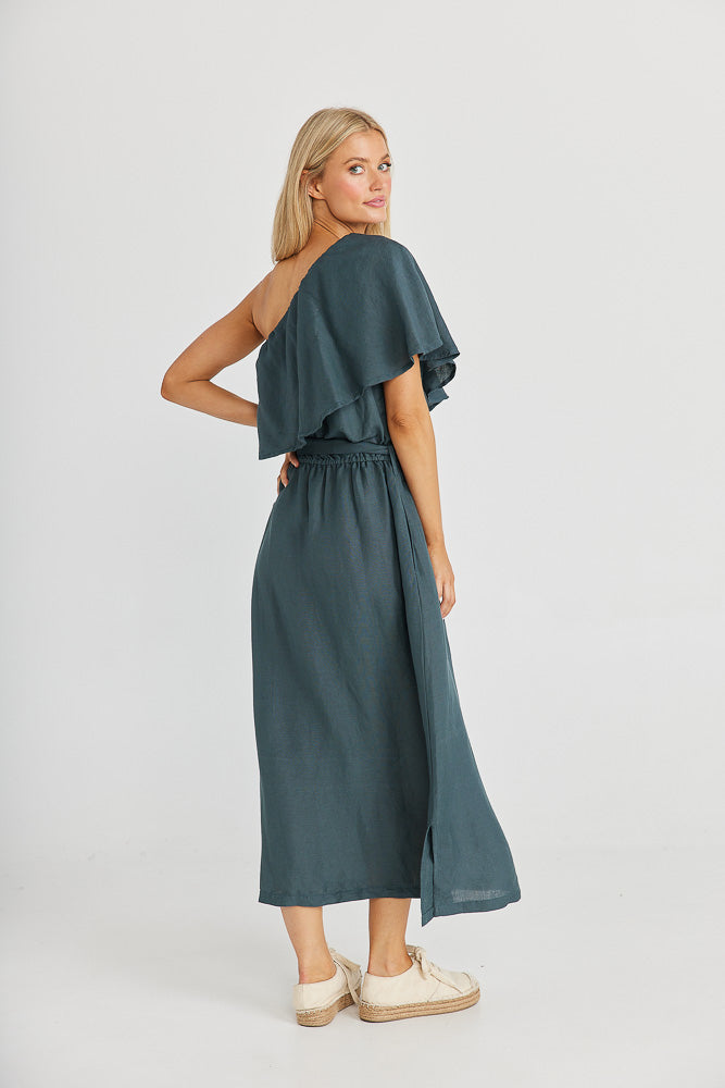Corina Midi Dress - Slate Linen Viscose