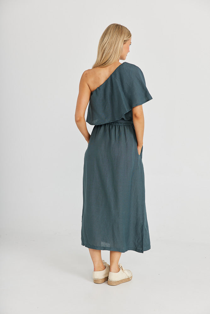 Corina Midi Dress - Slate Linen Viscose