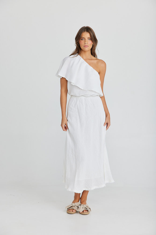 Corina Top - White Linen Viscose