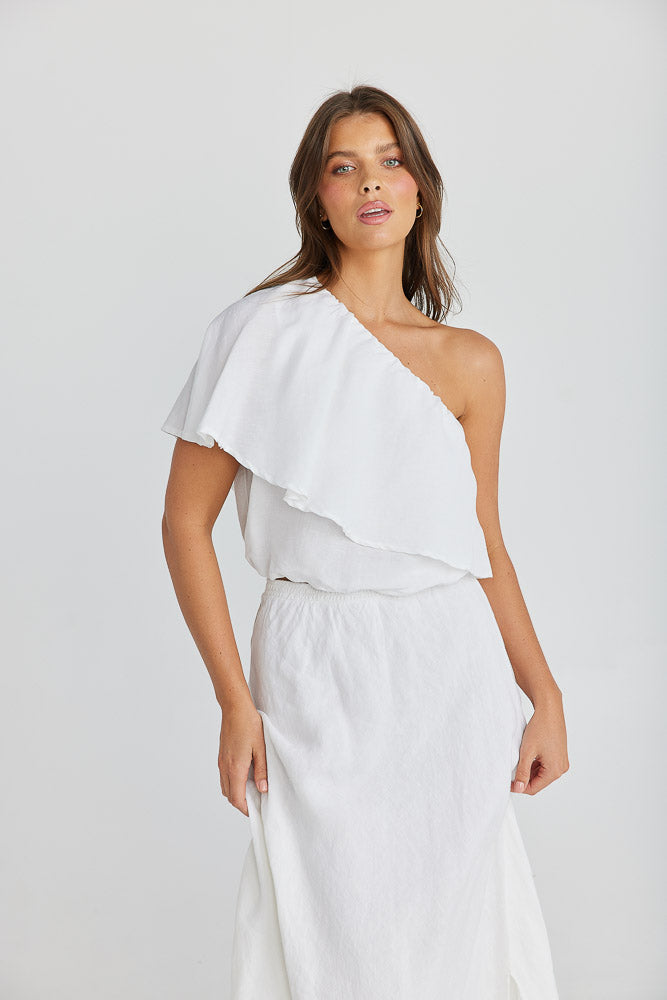 Corina Top - White Linen Viscose