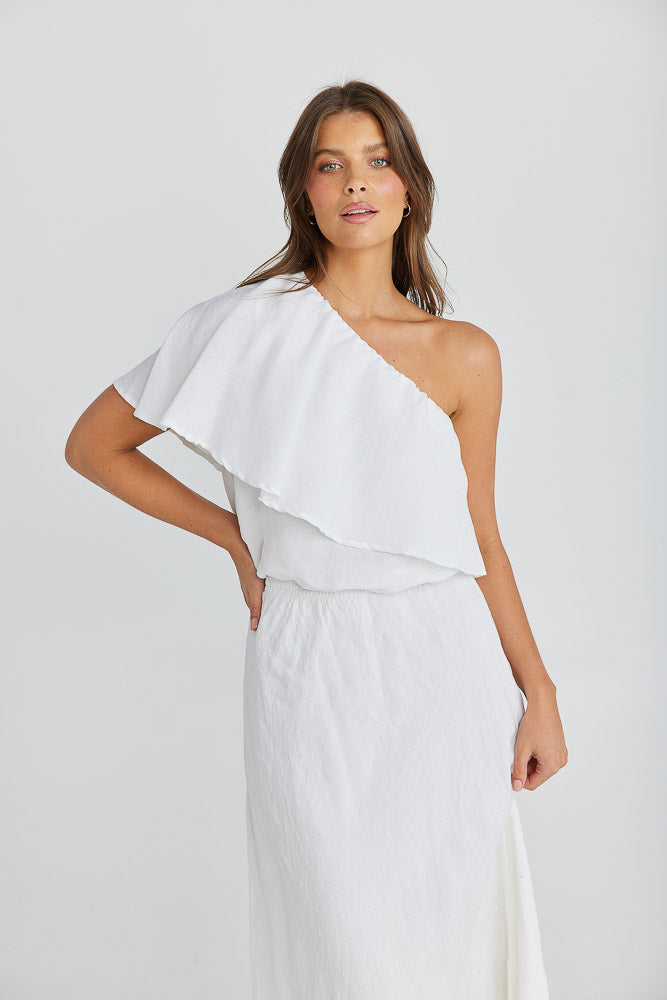 Corina Top - White Linen Viscose
