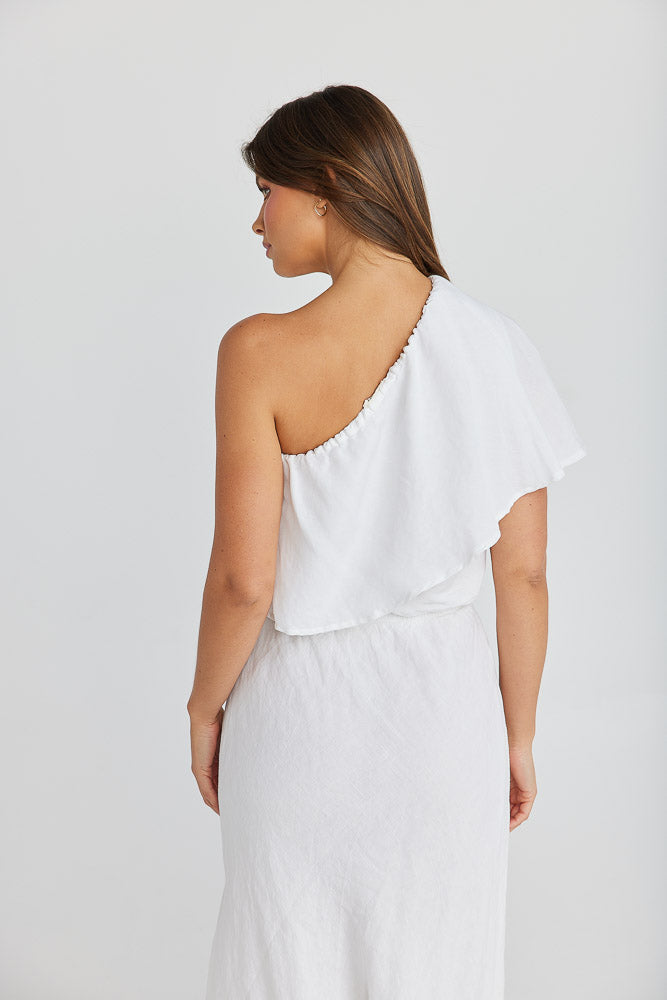 Corina Top - White Linen Viscose