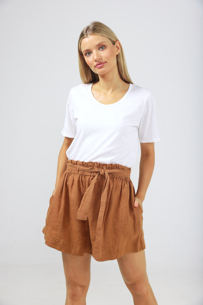 Natalia Shorts - Tan Linen