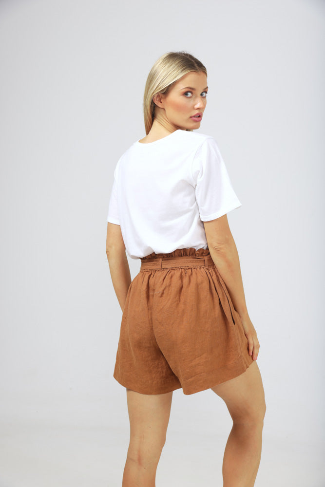 Natalia Shorts - Tan Linen