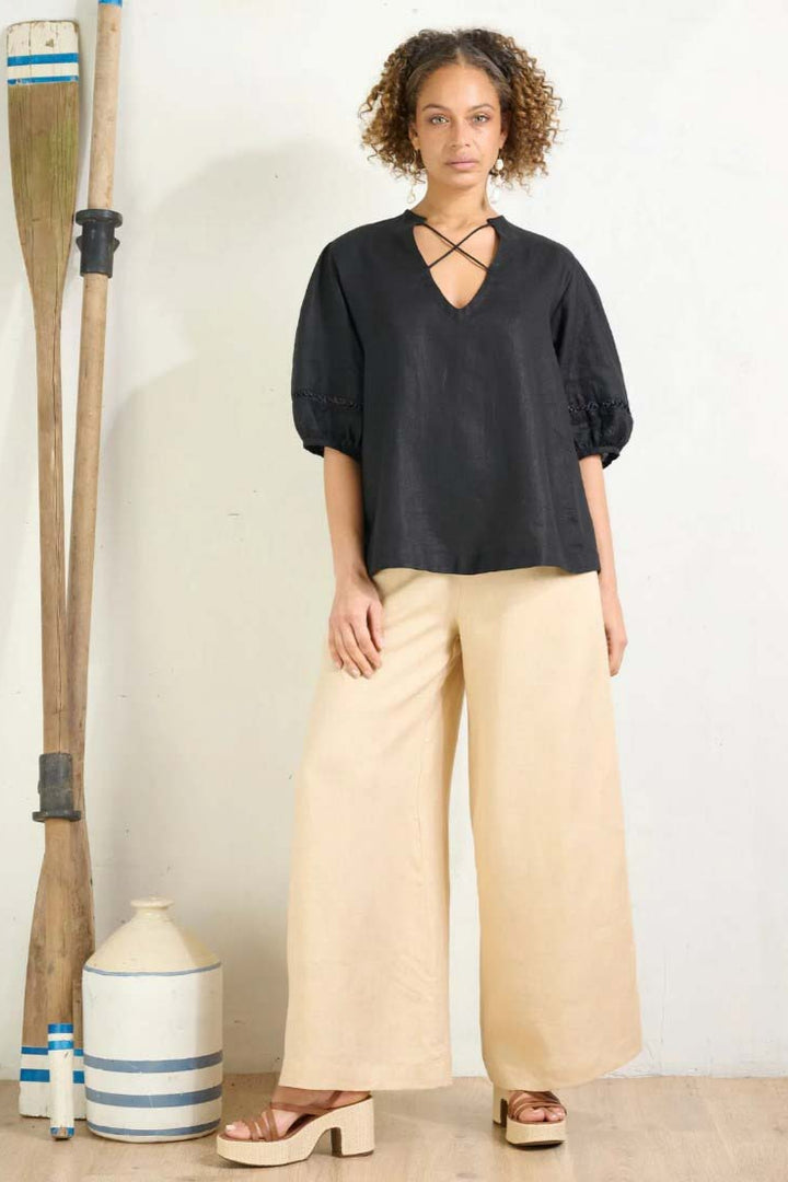 Cross Top - Black Linen