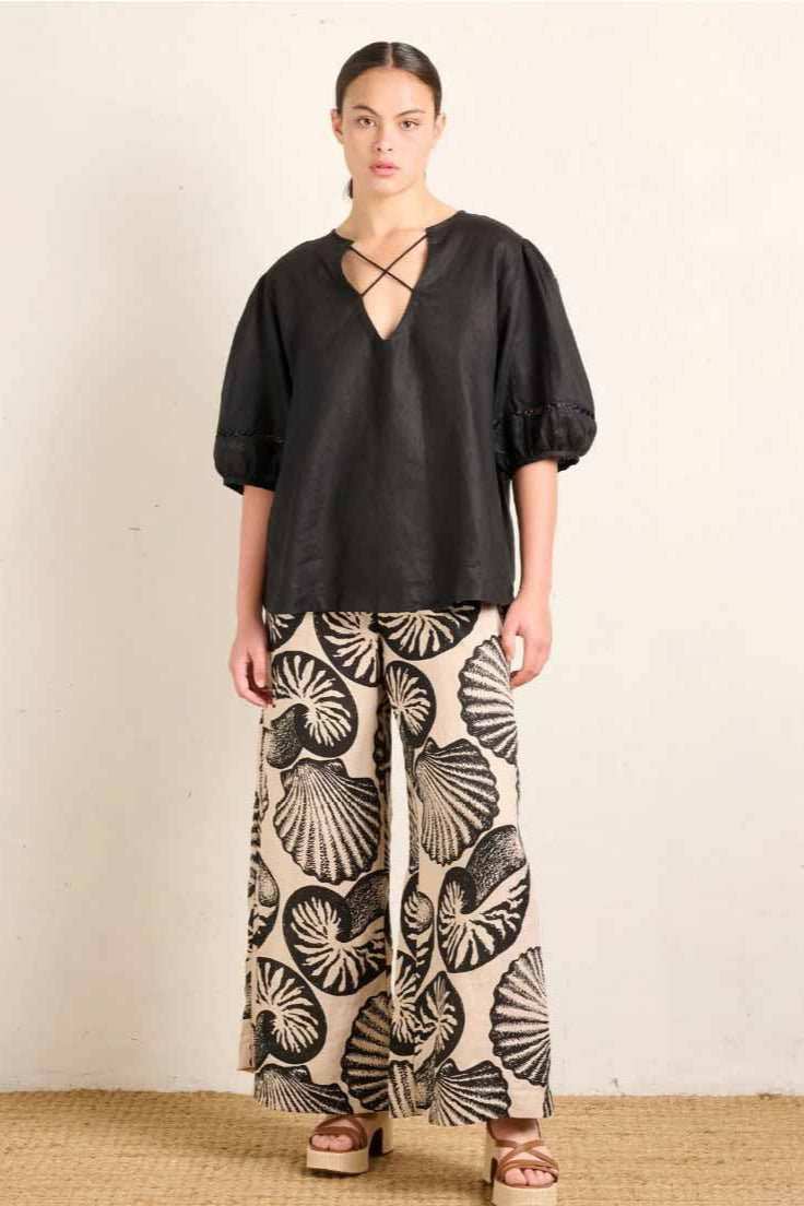 Cross Top - Black Linen