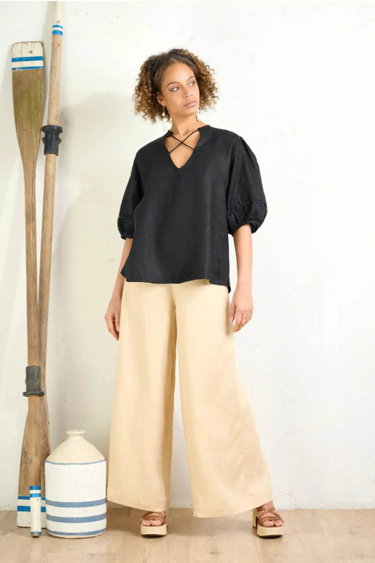 Cross Top - Black Linen