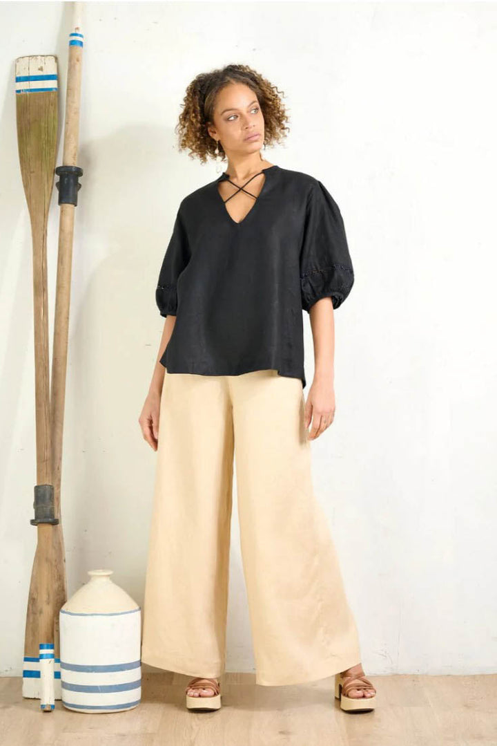 Cross Top - Black Linen