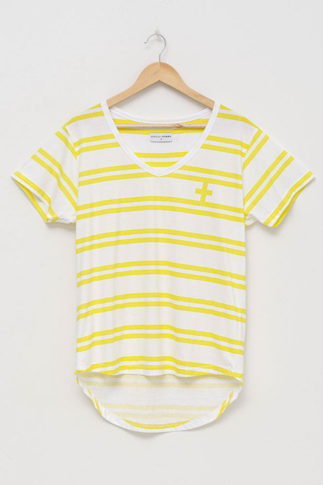 Stella + Gemma V-Neck Tee - White/Citrus