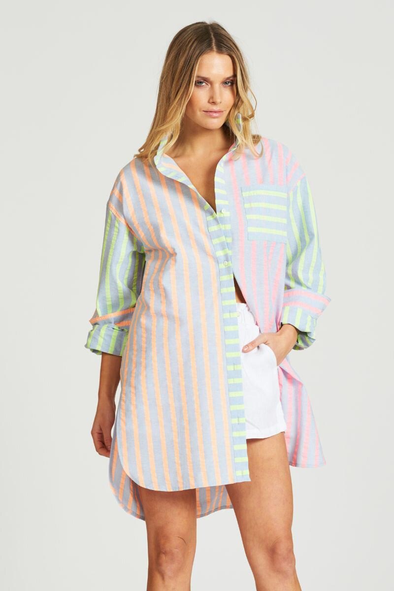 The Boyfriend Chambray Shirt - Multi Neon Combo