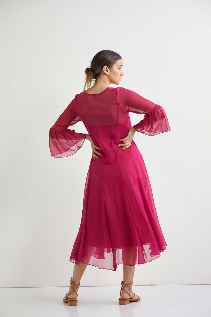 Lotus Silk Midi + Slip - Fuschia