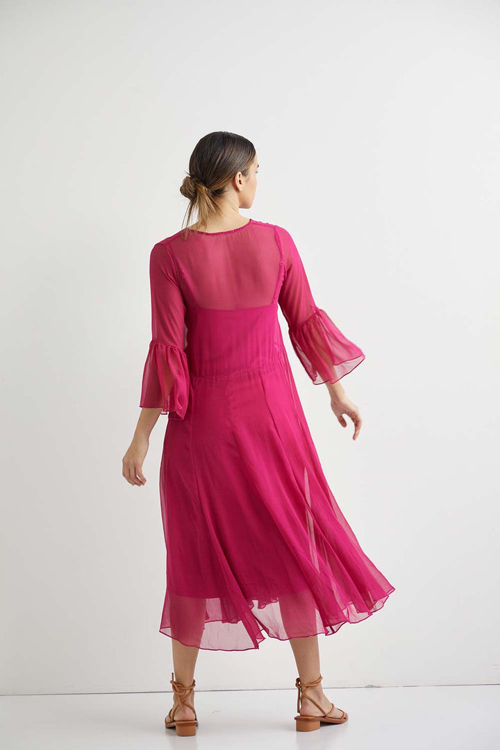 Lotus Silk Midi + Slip - Fuschia