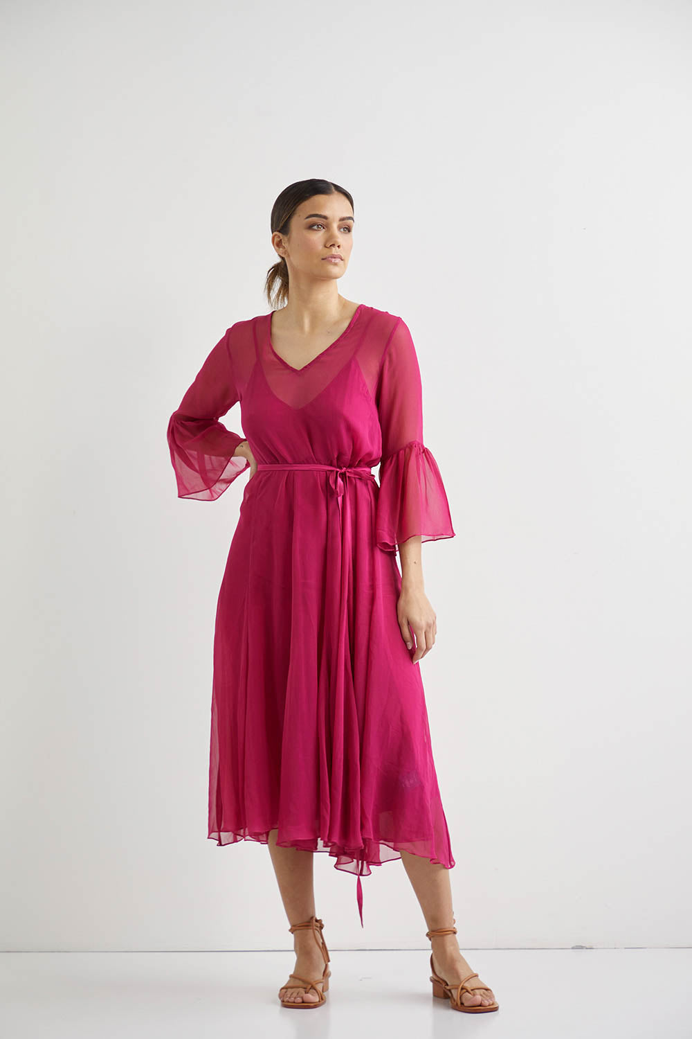 Lotus Silk Midi + Slip - Fuschia