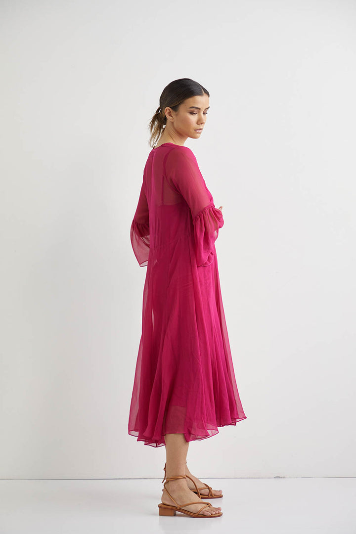 Lotus Silk Midi + Slip - Fuschia