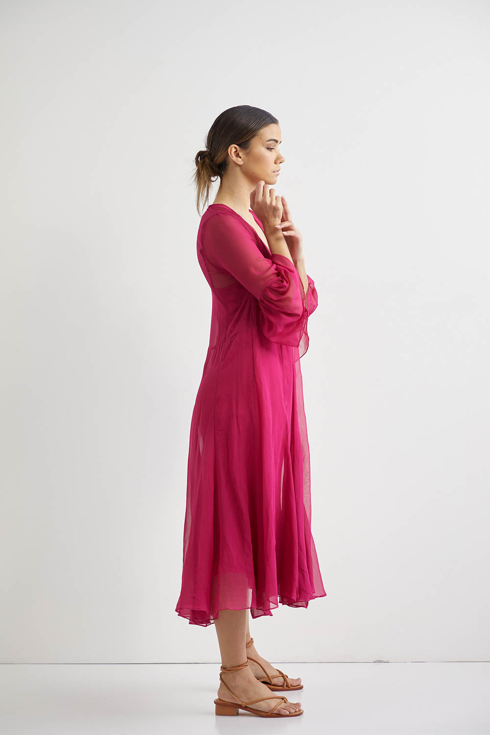 Lotus Silk Midi + Slip - Fuschia