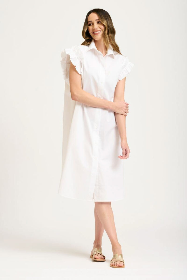 The Ruffle Shirt Dress - White