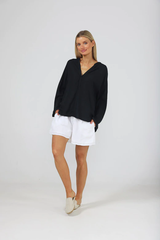 Salerno Top - Black Linen Viscose