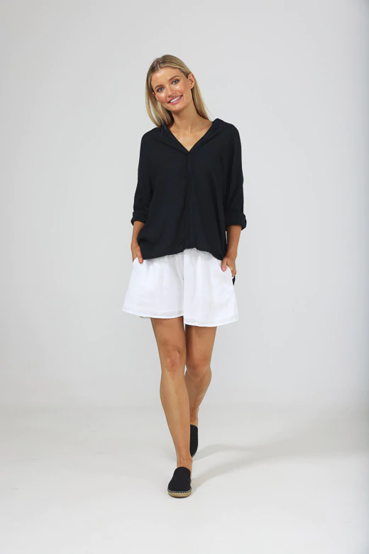 Salerno Top - Black Linen Viscose