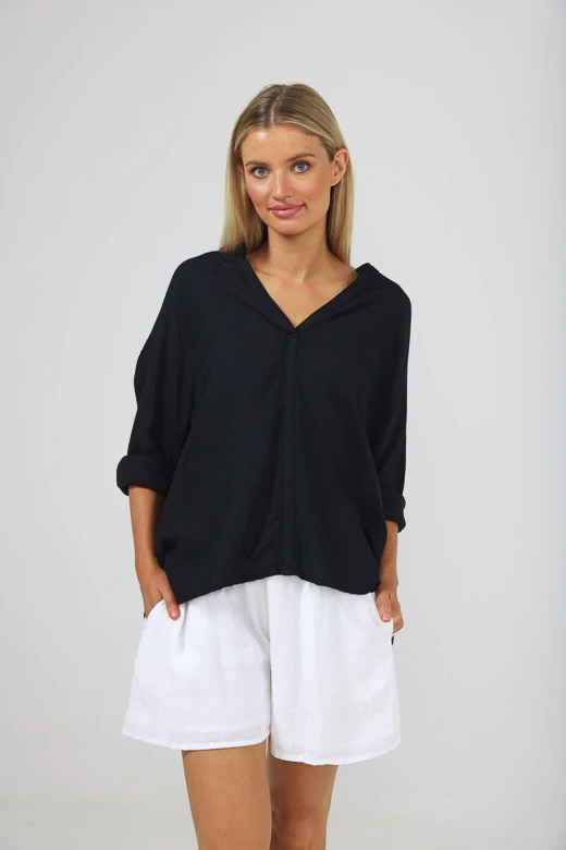 Salerno Top - Black Linen Viscose