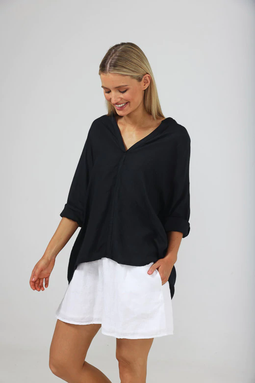 Salerno Top - Black Linen Viscose