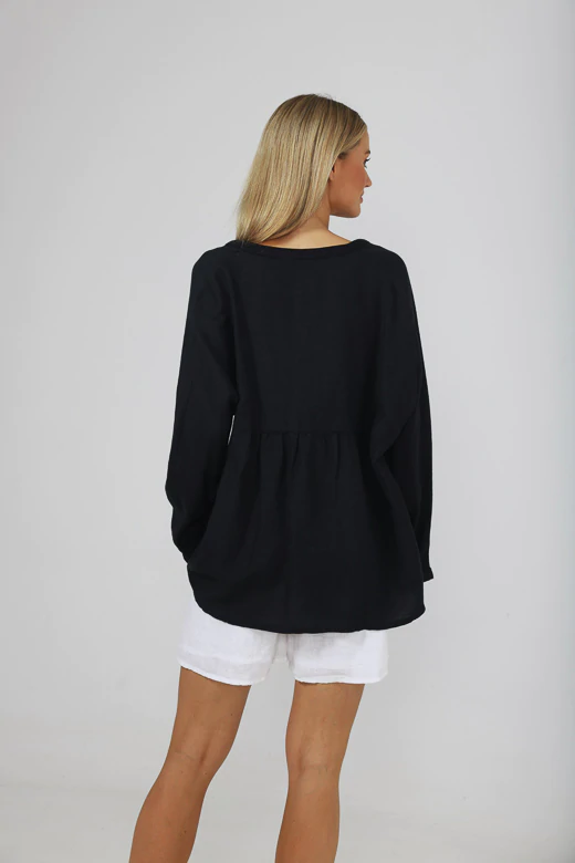 Salerno Top - Black Linen Viscose